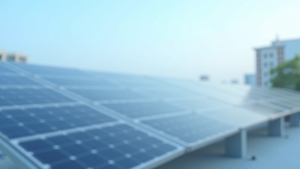 Solar panel installation on rooftop with clear sky, photovoltaic cells arranged in rows